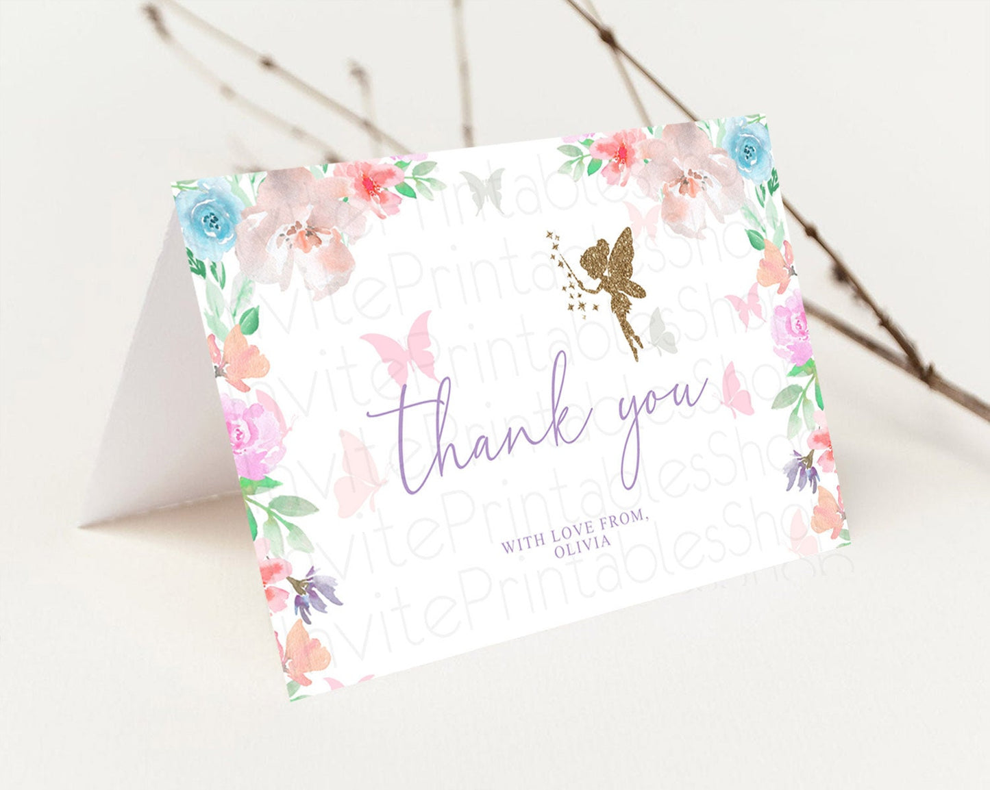 Fairy Thank You Fairy Thank You Card Enchanted Garden Pastel Butterfly Birthday Thank You Floral Secret Garden Teacher Thank You D10126