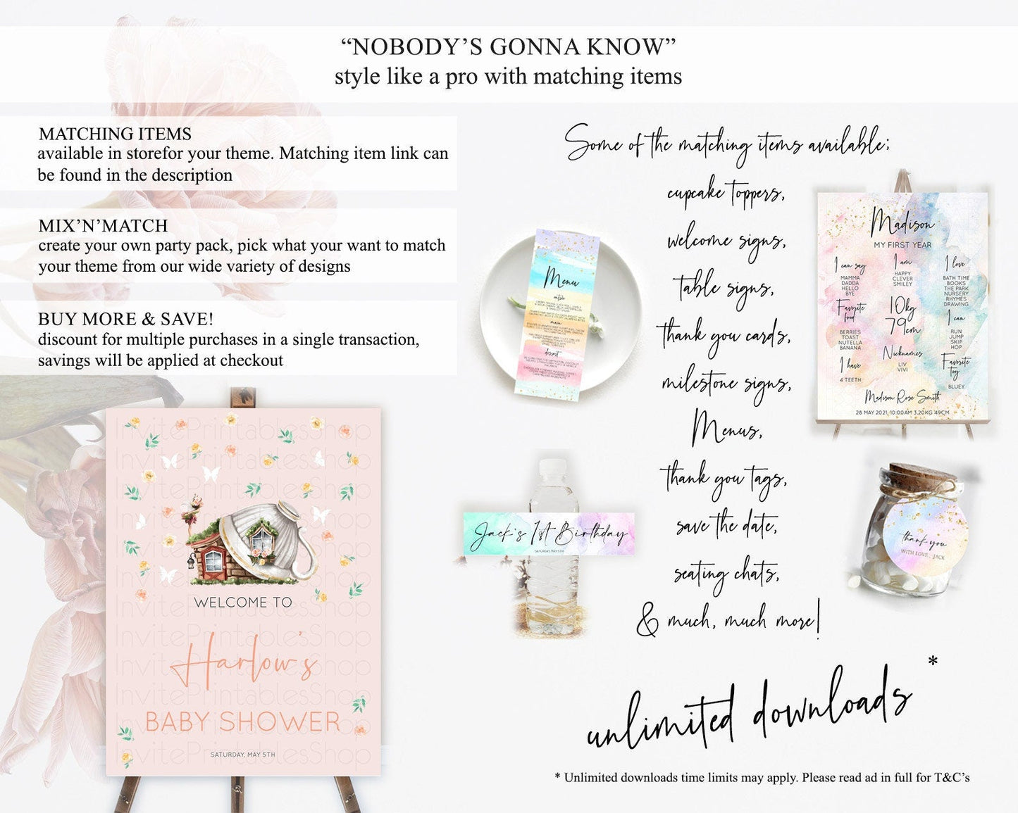 Fairy Baby Shower Welcome Sign Fairy Welcome Board Enchanted Garden Pastel Floral Butterfly Decor Secret Garden Fairy Welcome Sign D10384
