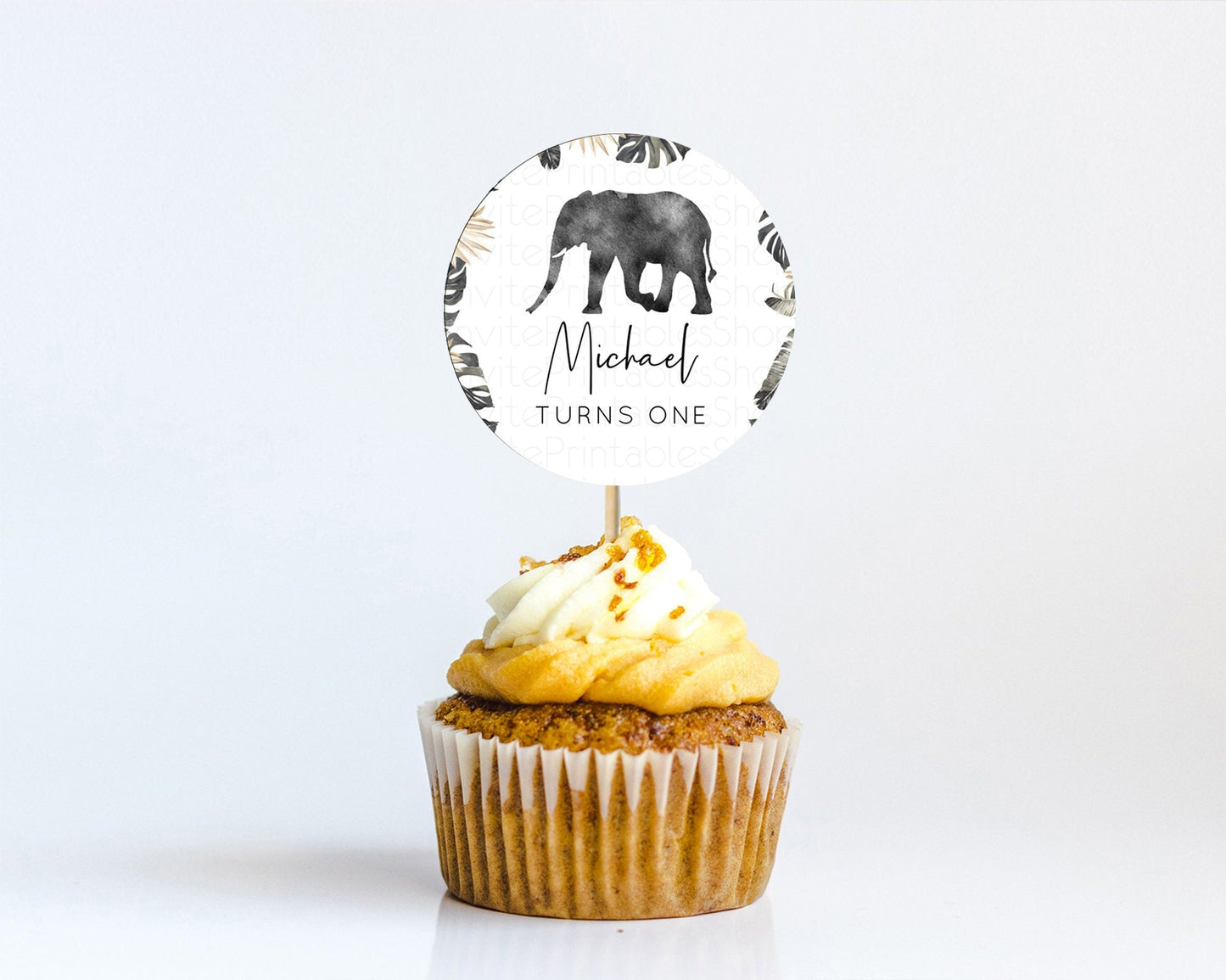 Elephant Cupcake Toppers Elephant Cupcake Elephant Party Safari Adventure Elephant Cupcake Topper Elephant Decor Zoo Fern Palm Leaf D10803