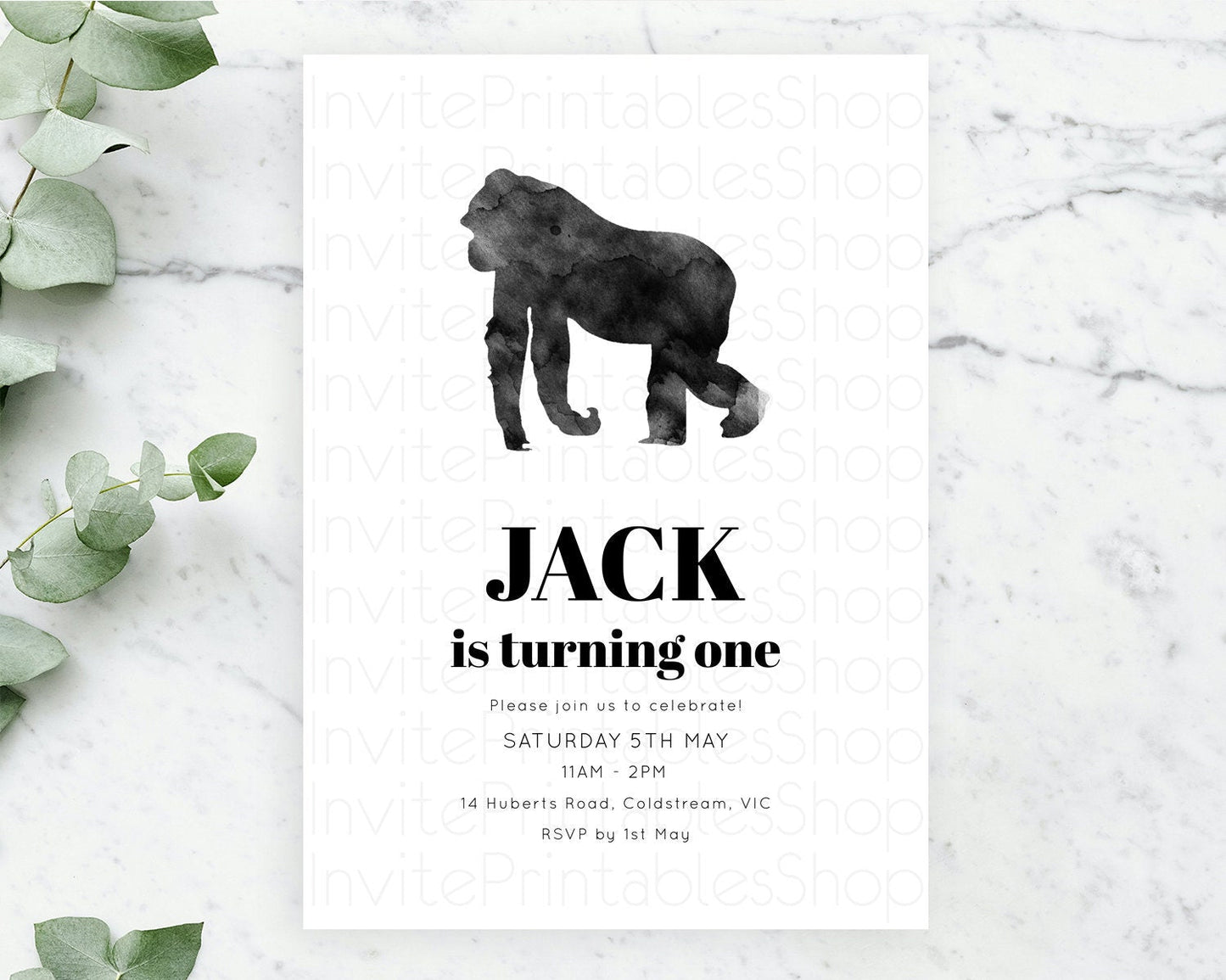 Gorilla Birthday Invitation Gorilla Invitation Gorilla Birthday Jungle Gorilla Party Jungle Adventure Zoo Party Animals Two Wild ONE D10799