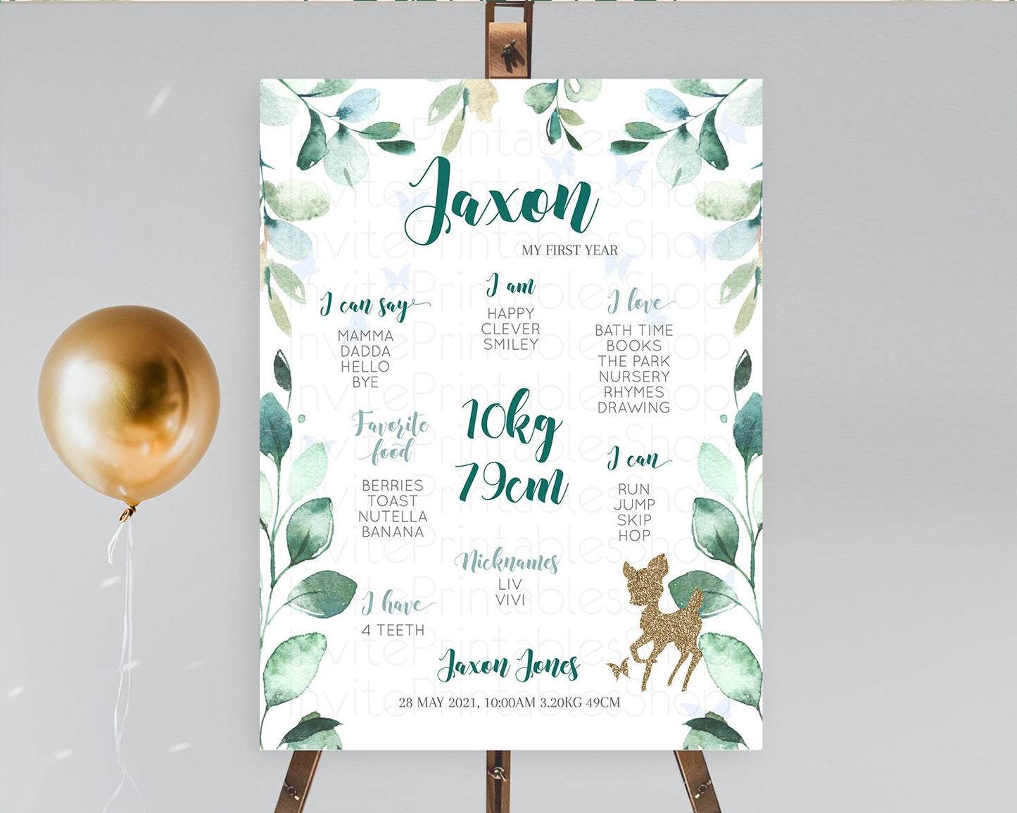 Fawn First Birthday Milestone Board Deer First Birthday Milestone Poster Enchanted Forest Butterfly Pastel Flowers 1st Birthday Sign D10882