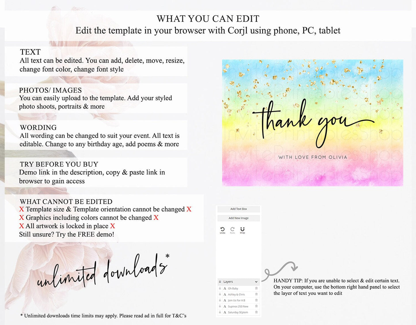 Pastel Thank You Rainbow Thank You Card Colorful Pastel Birthday Thank You Card Confetti Watercolor Pastel Teacher Thank You Cards D10480