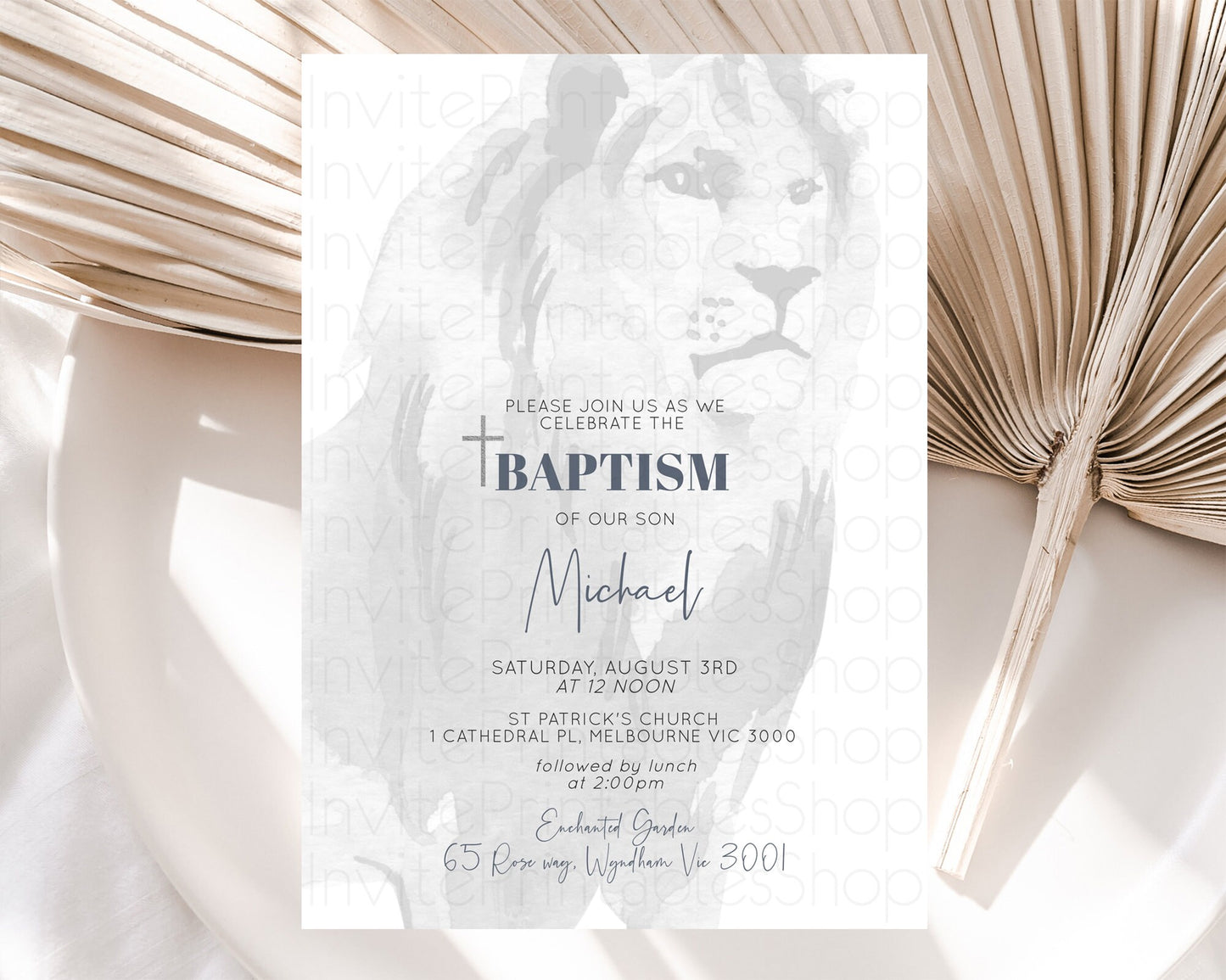 Lion Baptism Invitation Lion Baptism 1st Birthday Invitation Modern Safari Adventure Lion Christening Invitation Holy Communion D10299