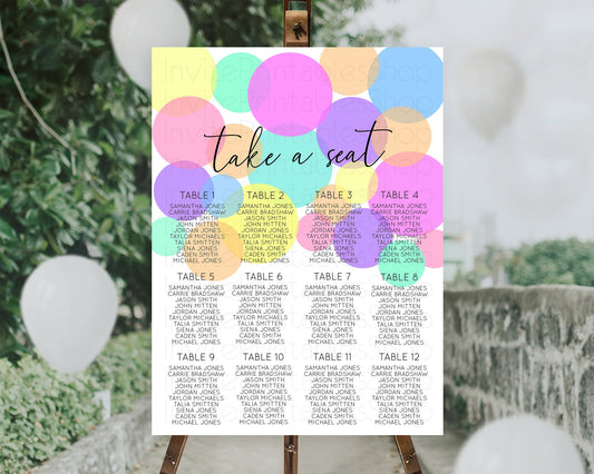 Editable Pastel Seating Chart Pastel Confetti Seating Chart Bubbles Sprinkle