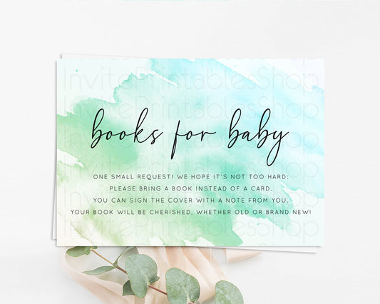 Green Books For Baby Card Green Watercolor Book Insert Pastel Green Baby Shower Book Card Splash Green Book Poem Request For Guests D10166