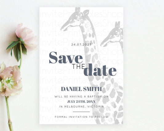 Giraffe Save The Date Template Giraffe Party Save The Date Safari Adventure Giraffe Minimal Theme 1st Birthday Baptism Baby Shower D10306