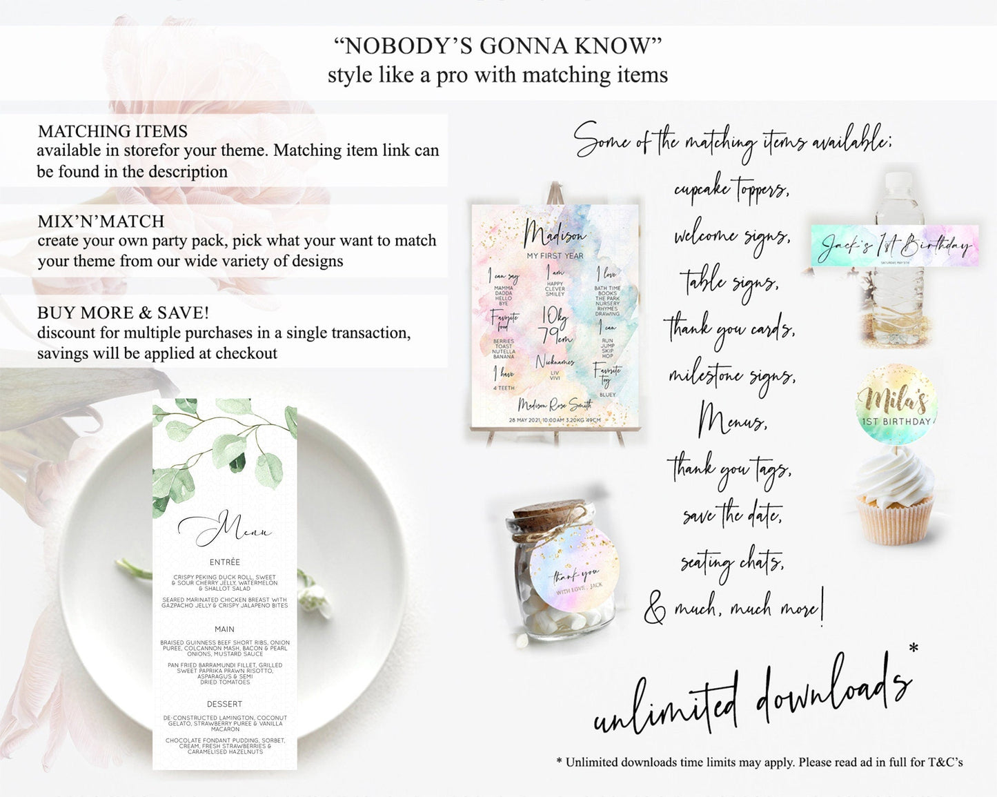 Leafy Menu Green Leaf Menu Template Eucalyptus Fern Leaves Decor Watercolor Boho Garden Leaf Branch Dinner Dessert Party Food Menu D11054