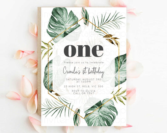 Tropical Invitation Tropical Birthday Invitation Tropical Floral Invitation Palm Leaf Fern Invite Frangipani White Orchid Invitation D11053