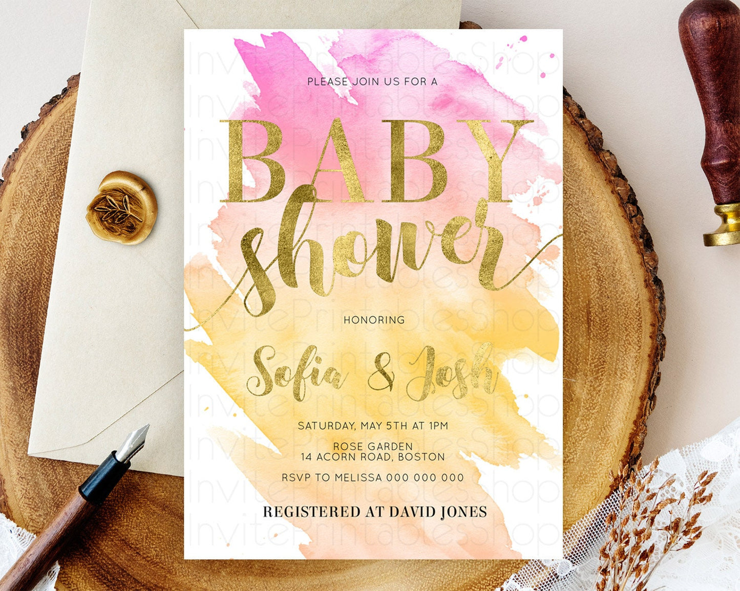 Pastel Baby Shower Invitation Rainbow Baby Shower Invitation Colorful Pastel Watercolor Invitation Gold Glitter Sprinkles Ombre D10526