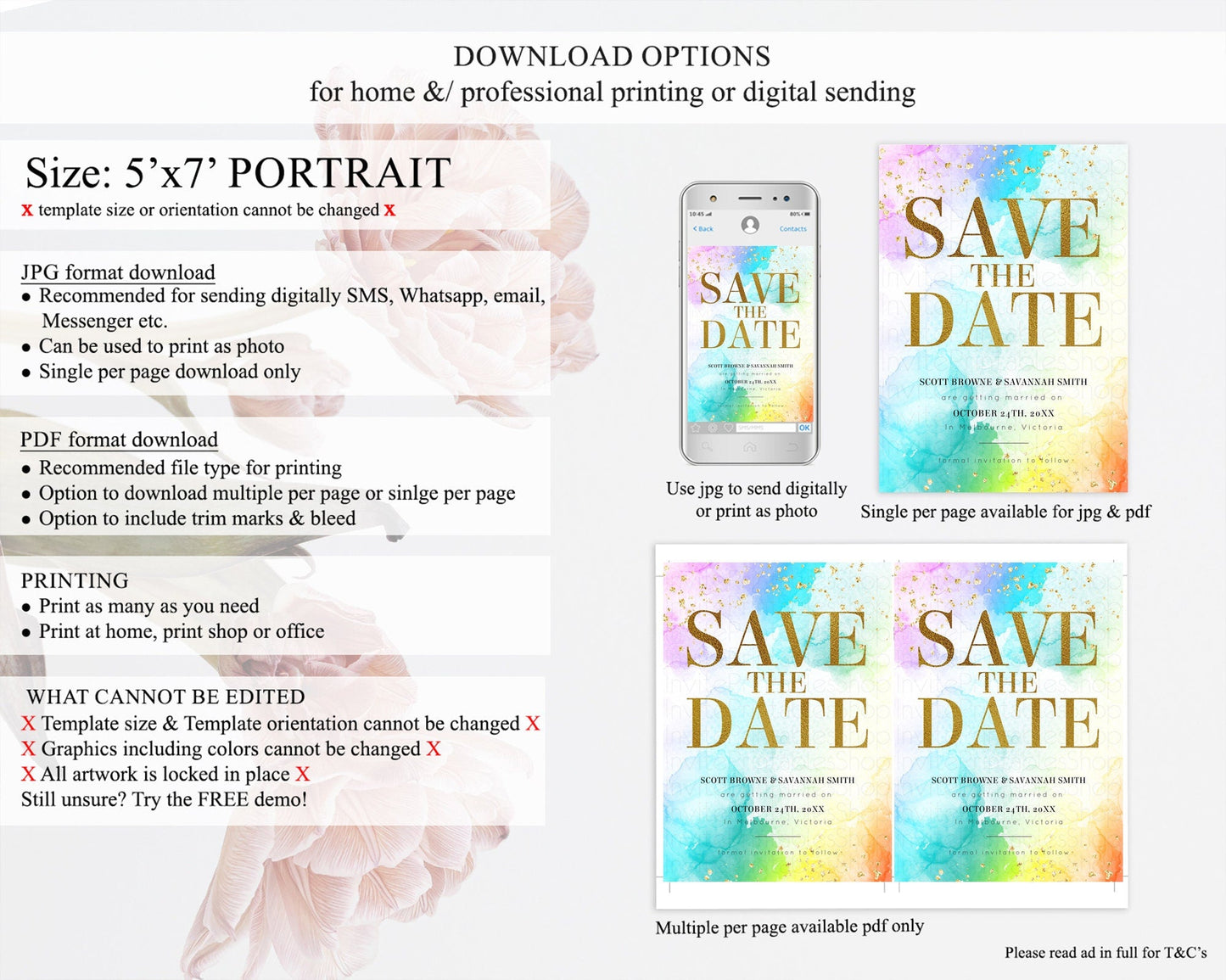 Pastel Save The Date Template Pastel Ombre Rainbow Watercolor Colorful Party For Birthday Baptism Baby Shower Wedding Bridal Shower D10961