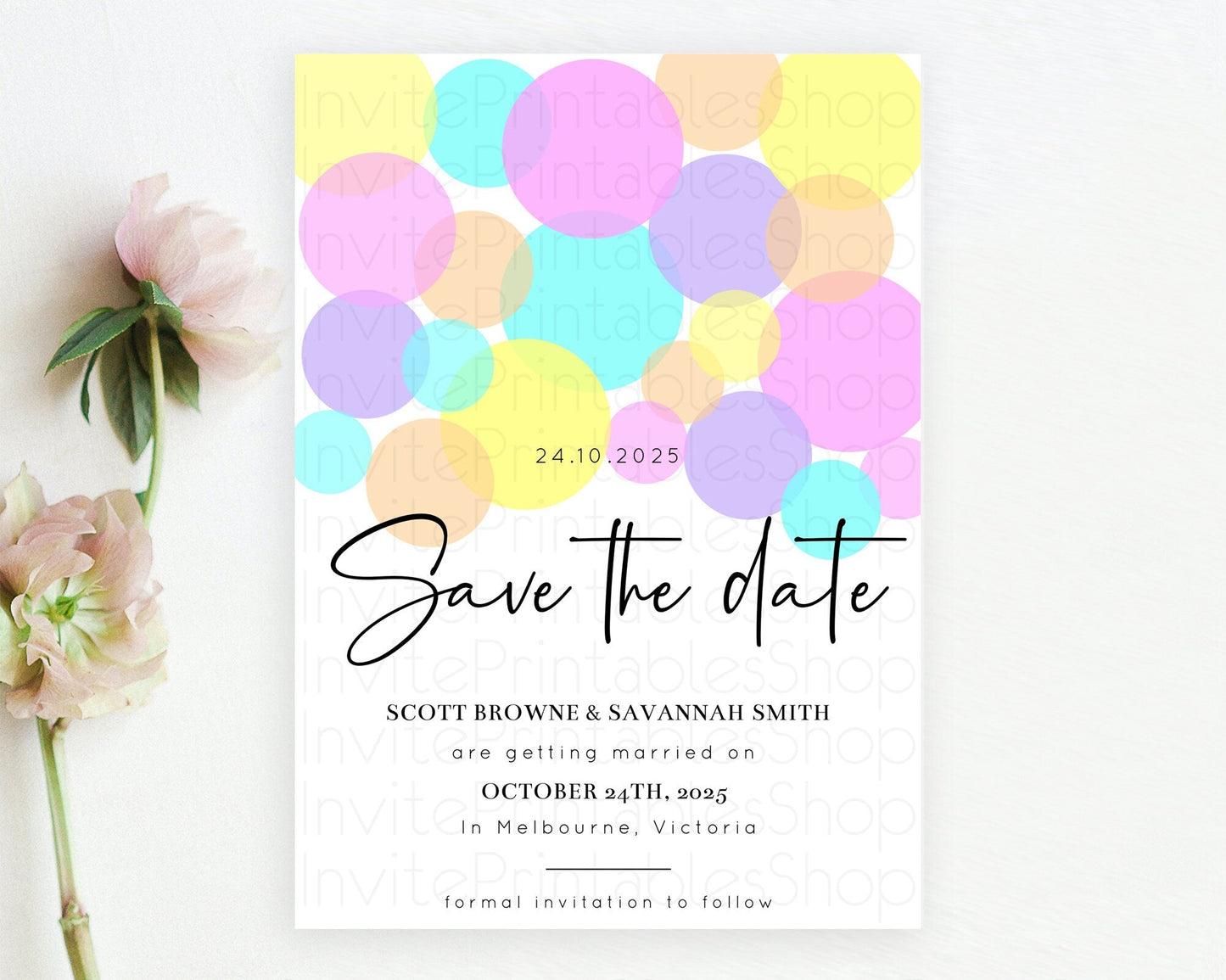 Pastel Confetti Save The Date Template Rainbow Colorful Sprinkles Party For 1st Birthday Baptism Baby Shower Wedding Bridal Shower D10406