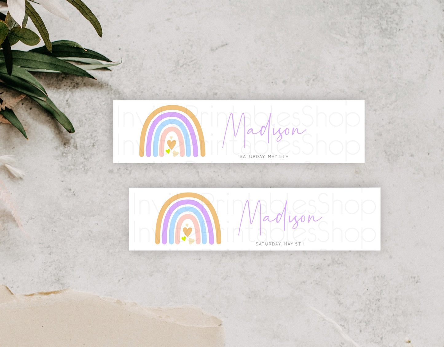 Pastel Rainbow Water Label Template Boho Colorful Rainbow Party Decor Rainbow Baby Theme 1st Birthday Baptism Baby Shower Wedding D10238