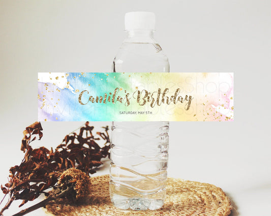 Editable Pastel Water Label Template Pastel Ombre Rainbow Watercolor Colorfu