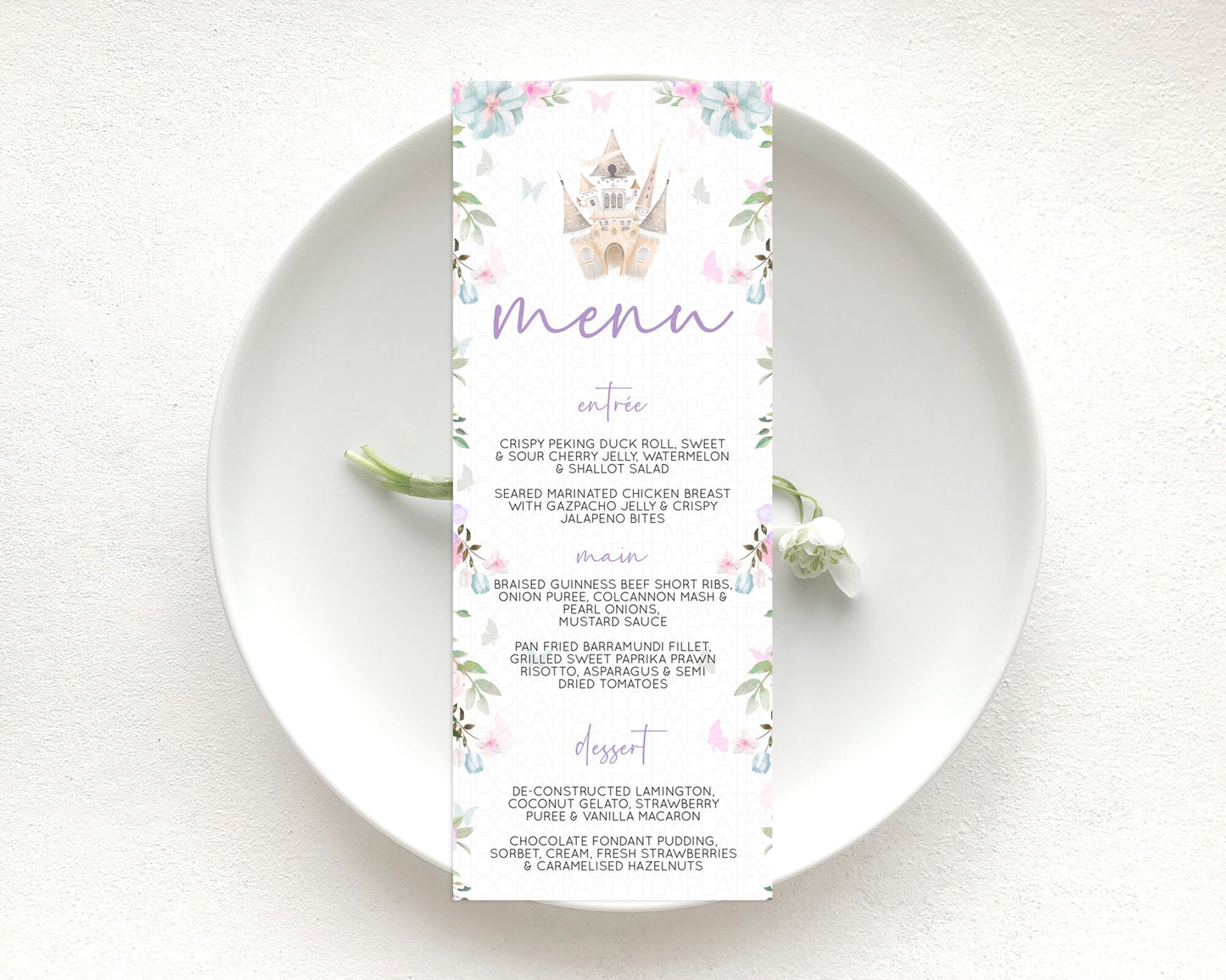 Princess Menu Castle Menu Template Secret Garden Table Decor Enchanted Castle Pastel Floral Dinner Dessert Menu Princess Food Menu D10471