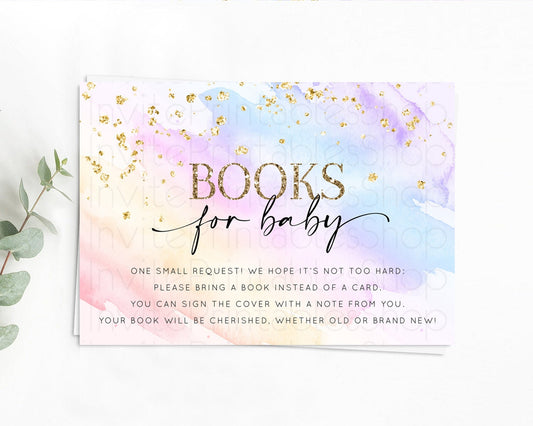 Pastel Books For Baby Card Pastel Rainbow Book Insert Colorful Ombre Watercolor Book Card Confetti Glitter Baby Book Poem Request D10635