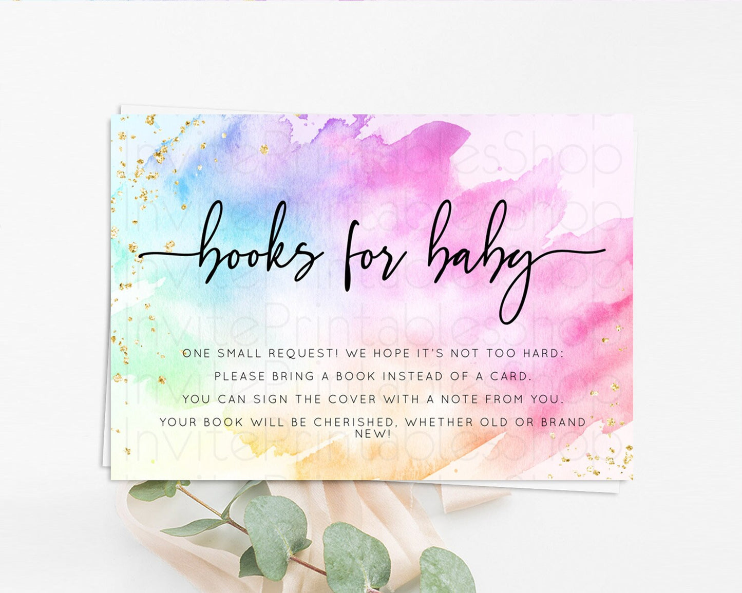 Pastel Books For Baby Card Pastel Rainbow Book Insert Colorful Ombre Watercolor Book Card Confetti Glitter Baby Book Poem Request D10449