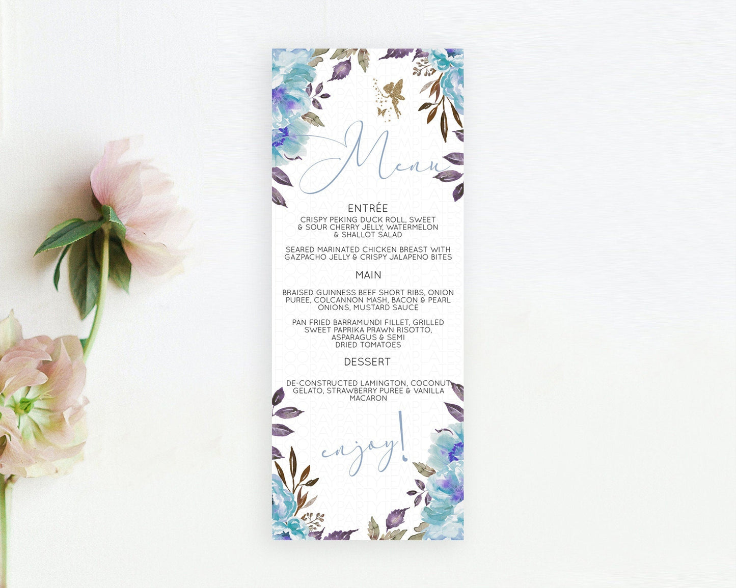 Fairy Menu Fairy Menu Template Enchanted Garden Pastel Floral Butterfly Table Decor Fairy Secret Garden Dinner Dessert Food Menu D10728
