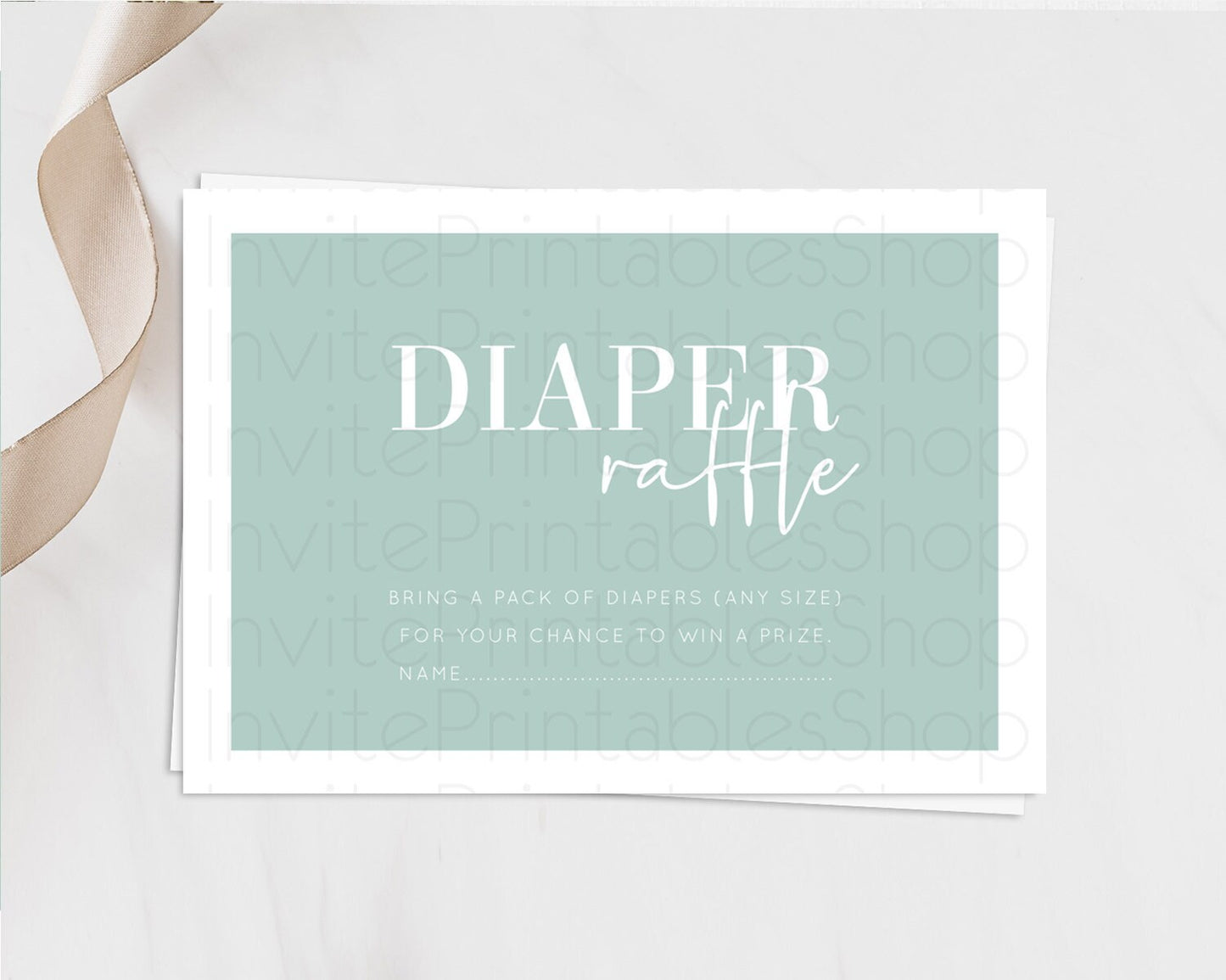 Green Diaper Raffle Card Plain Green Diaper Raffle Insert Minimalist Pastel Green Diaper Ticket Green Simple Baby Shower Raffle Game D10736