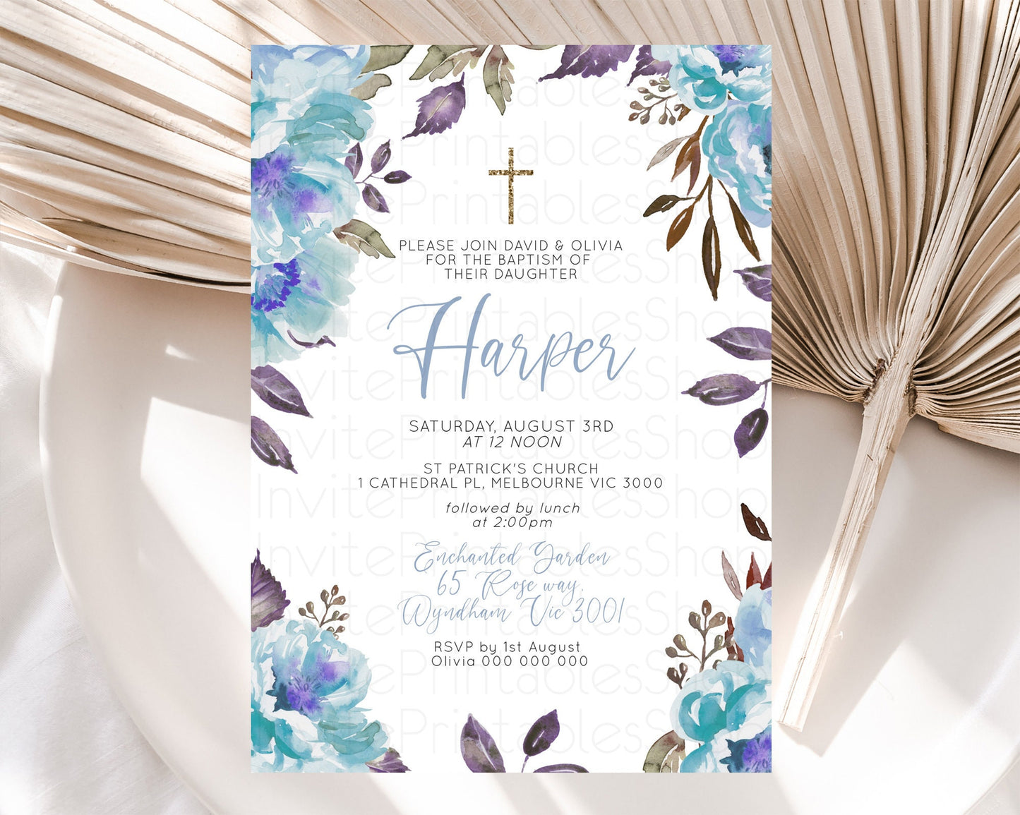 Secret Garden Baptism Invitation Wildflower Baptism Birthday Invite Pastel Flowers Christening Invite Enchanted Garden Boho Floral  D10730