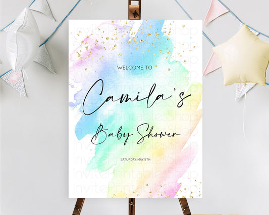 Editable Pastel Baby Shower Welcome Sign Pastel Rainbow Welcome Sign Colorfu