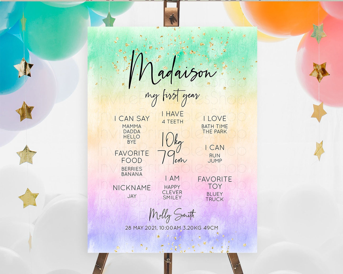 Editable Pastel First Birthday Milestone Board Pastel Rainbow Milestone Post