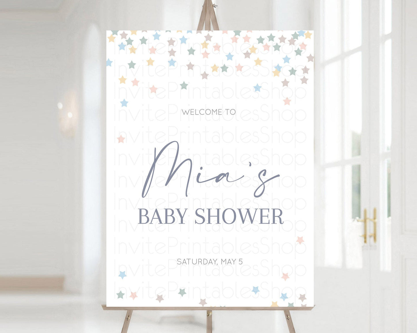 Editable Star Baby Shower Welcome Board Pastel Stars Welcome Sign Shooting S