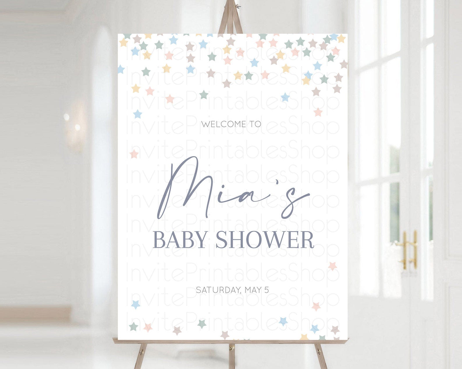 Editable Star Baby Shower Welcome Board Pastel Stars Welcome Sign Shooting S