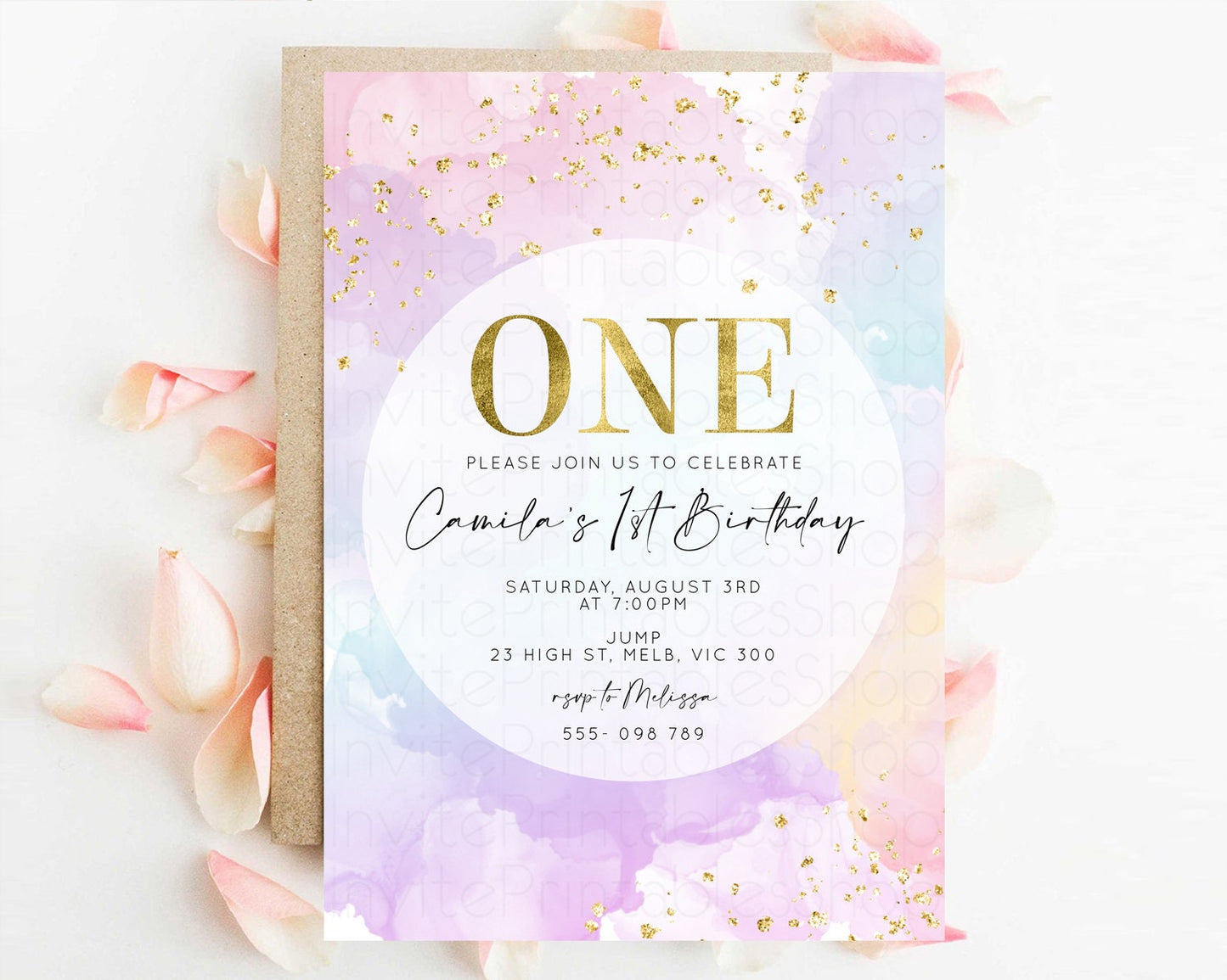 Rainbow Birthday Invitation Pastel Birthday Invitation Ombre Rainbow Invite Colorful Watercolor Invite Glitter Sprinkle Invitation 599v1