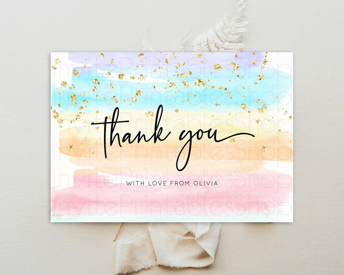 Pastel Thank You Rainbow Thank You Card Colorful Pastel Birthday Thank You Card Confetti Watercolor Pastel Teacher Thank You Cards D10505