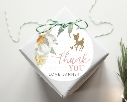 Fawn Thank You Tags Deer Thank You Gift Tags Pastel Floral Deer Favor Tags Enchanted Forest Butterfly Floral Birthday Thank You D10120