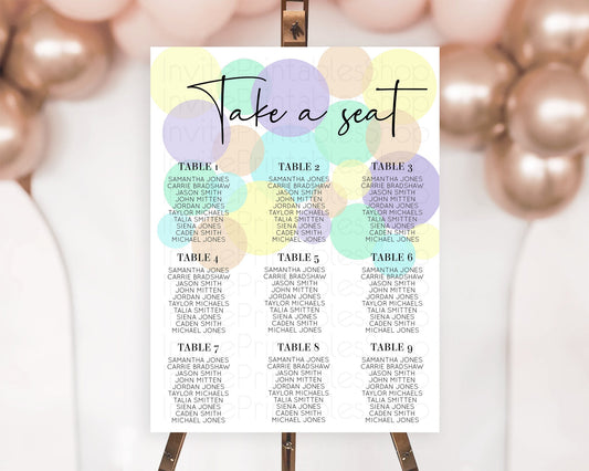 Editable Pastel Seating Chart Pastel Confetti Seating Chart Bubbles Sprinkle