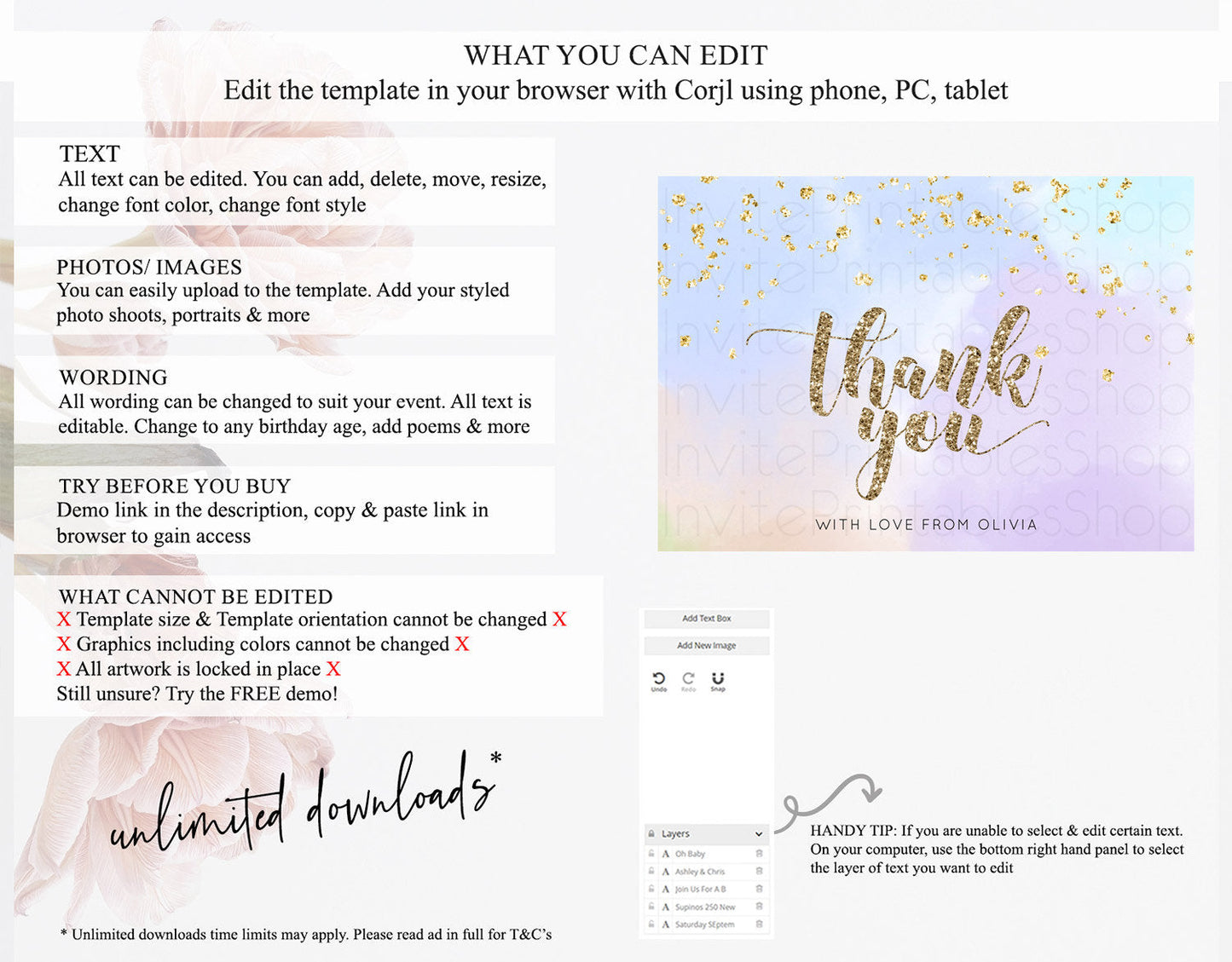 Pastel Thank You Rainbow Thank You Card Colorful Pastel Birthday Thank You Card Confetti Watercolor Pastel Teacher Thank You Cards D10372