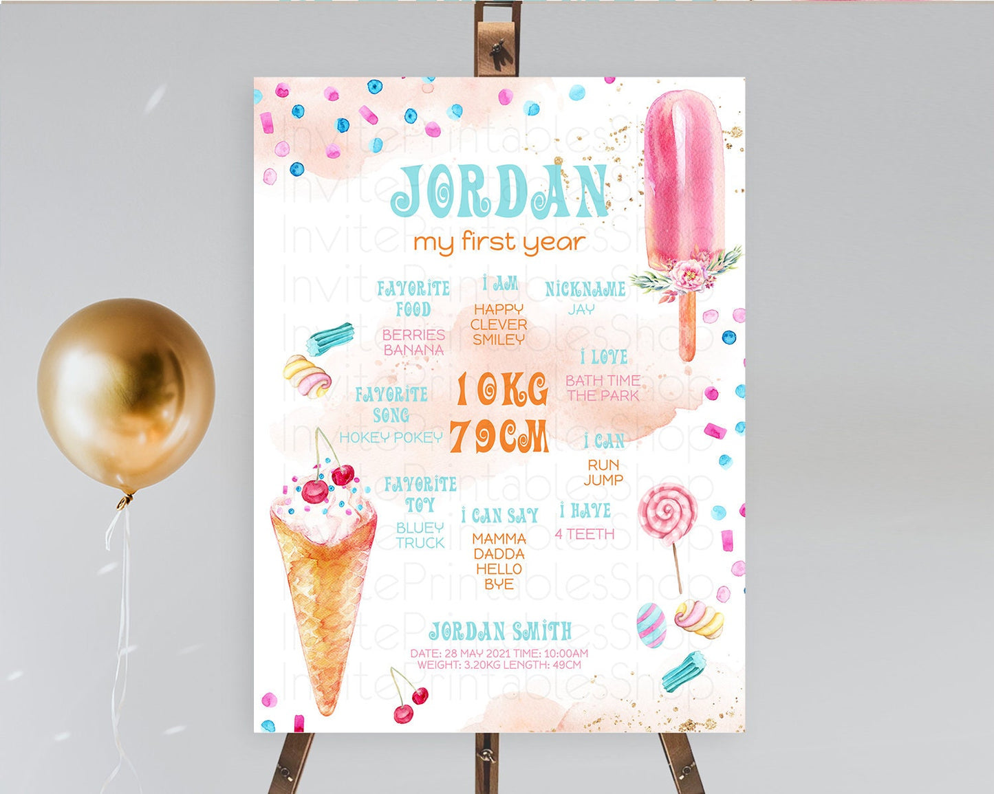 Ice Cream First Birthday Milestone Board Sweet One Milestone Poster Heres The Scoop Pastel Candy Sign First Birthday Welcome Sign D10554