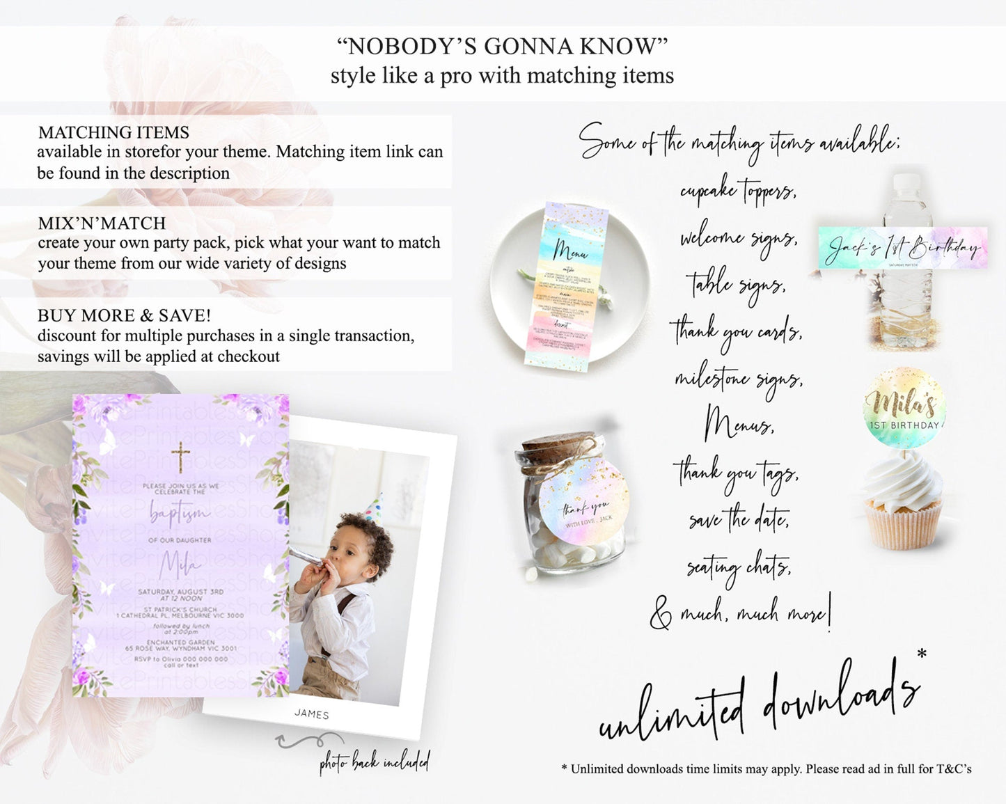 Secret Garden Baptism Invitation Wildflower Baptism Birthday Invite Pastel Flowers Christening Invite Enchanted Garden Boho Floral D10719