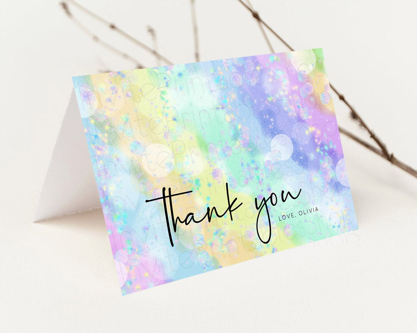 Pastel Thank You Rainbow Thank You Card Colorful Pastel Birthday Thank You Card Confetti Watercolor Pastel Teacher Thank You Cards D10689