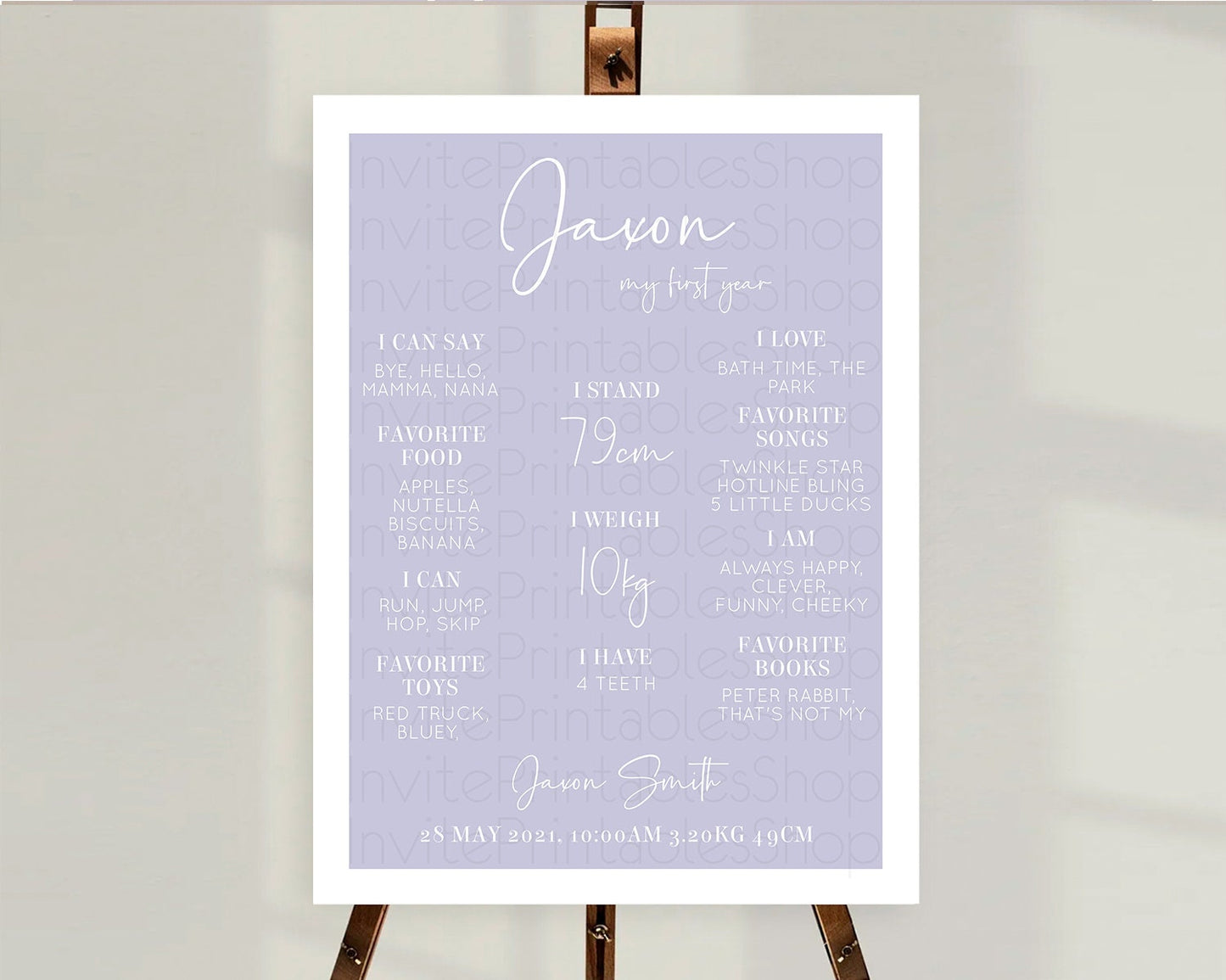 Purple First Birthday Milestone Poster Plain Purple Milestone Board Minimal Pastel Purple Milestone Modern 1st Birthday Welcome Sign D10942