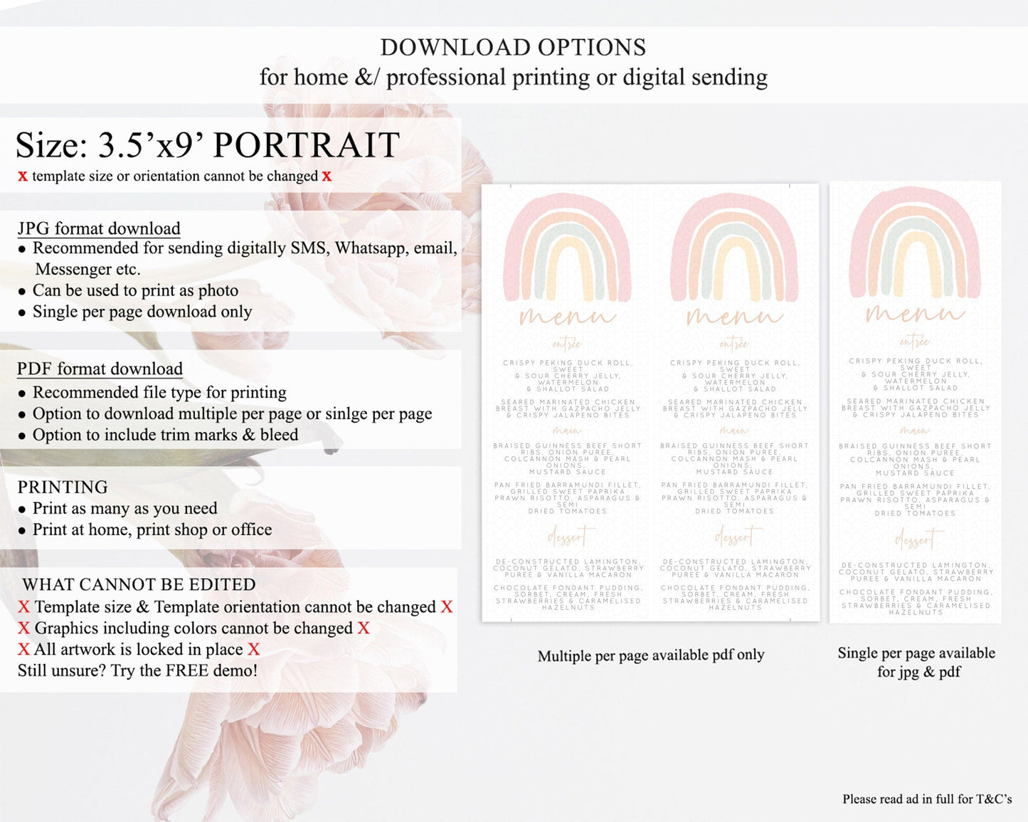 Pastel Rainbow Menu Boho Rainbow Menu Template Rainbow Boho Table Decor Pastel Rainbow Dinner Dessert Menu Rainbow Party Food Menu D10162