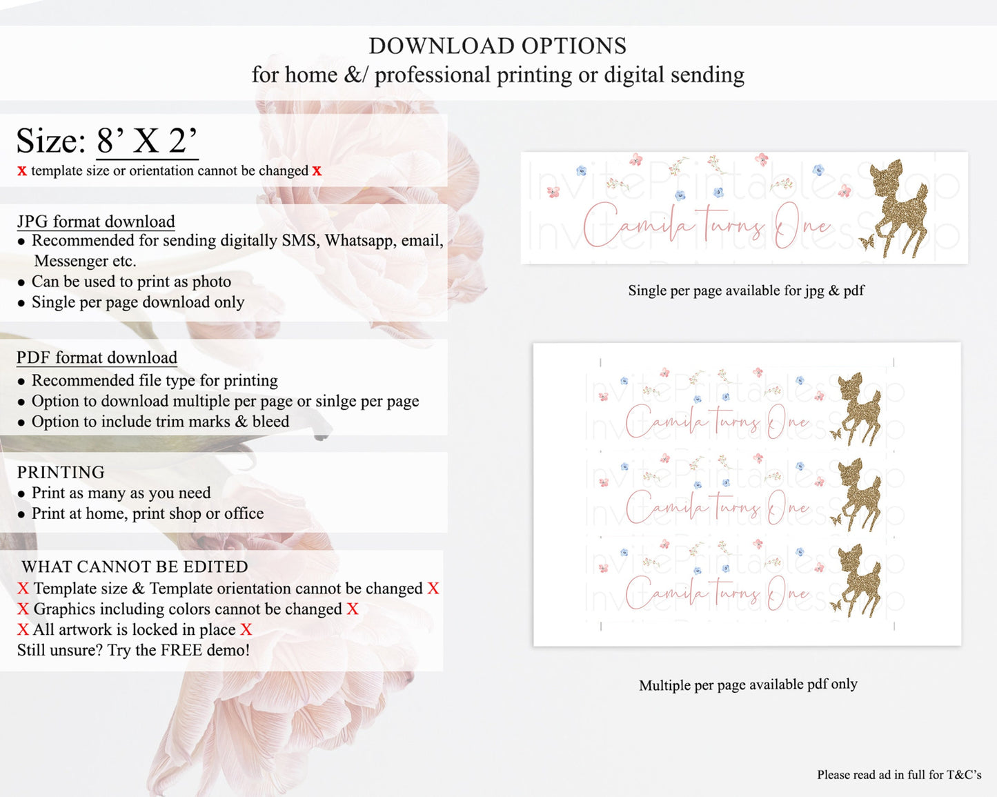 Fawn Deer Water Label Template Pastel Floral Deer Enchanted Forest Butterfly Party Decor Birthday Baptism Baby Shower Bridal Shower D10359