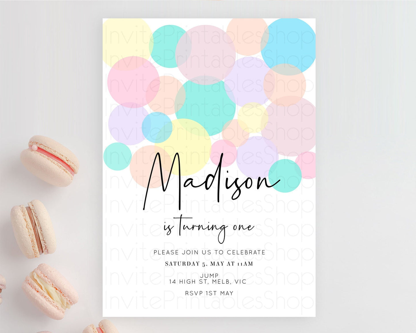 Pastel Birthday Invitation Pastel Confetti Birthday Invitation Bubbles Invitation Colorful Rainbow Confetti 2nd 1st First Birthday D10223