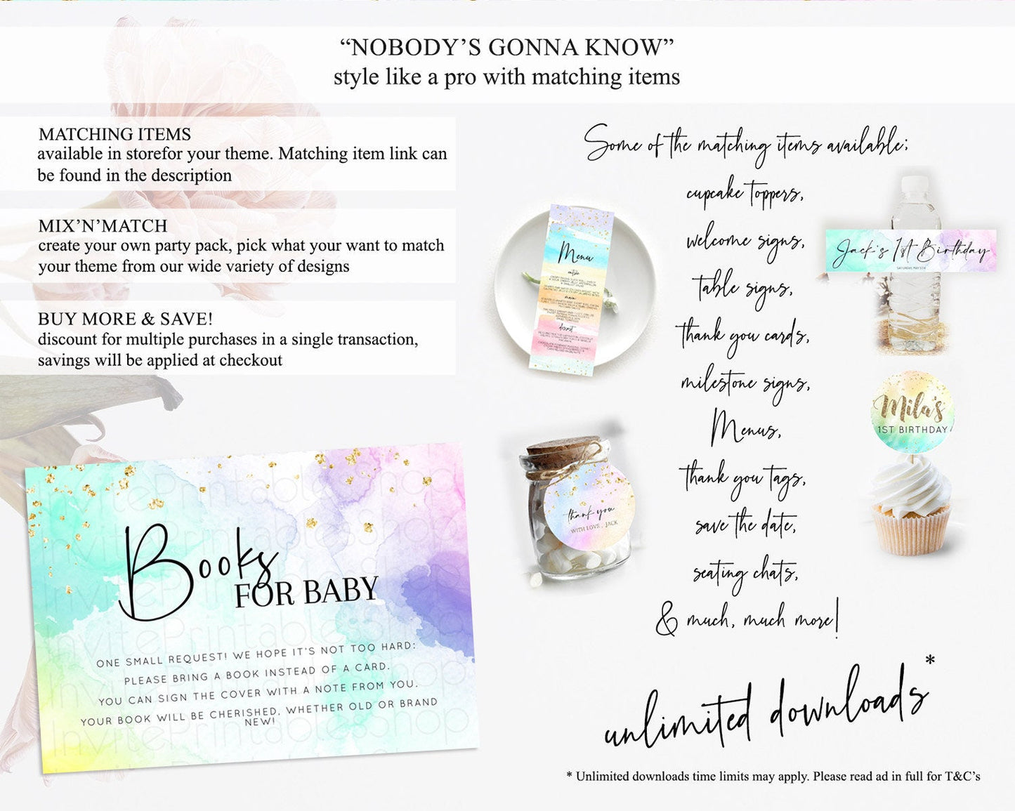 Pastel Books For Baby Card Pastel Rainbow Book Insert Colorful Ombre Watercolor Book Card Confetti Glitter Baby Book Poem Request D10158