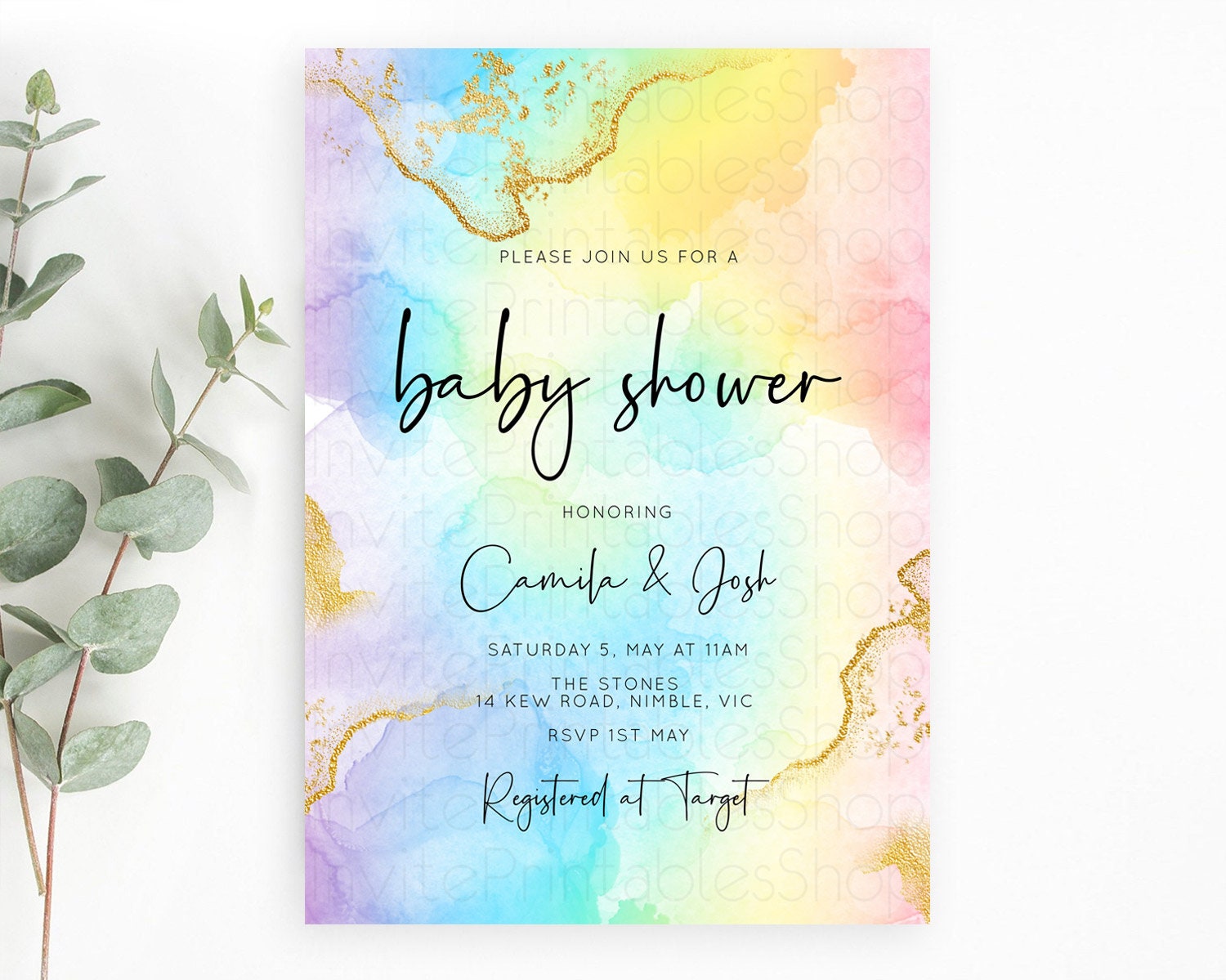 Editable Pastel Baby Shower Invitation Rainbow Baby Shower Invitation Colorf