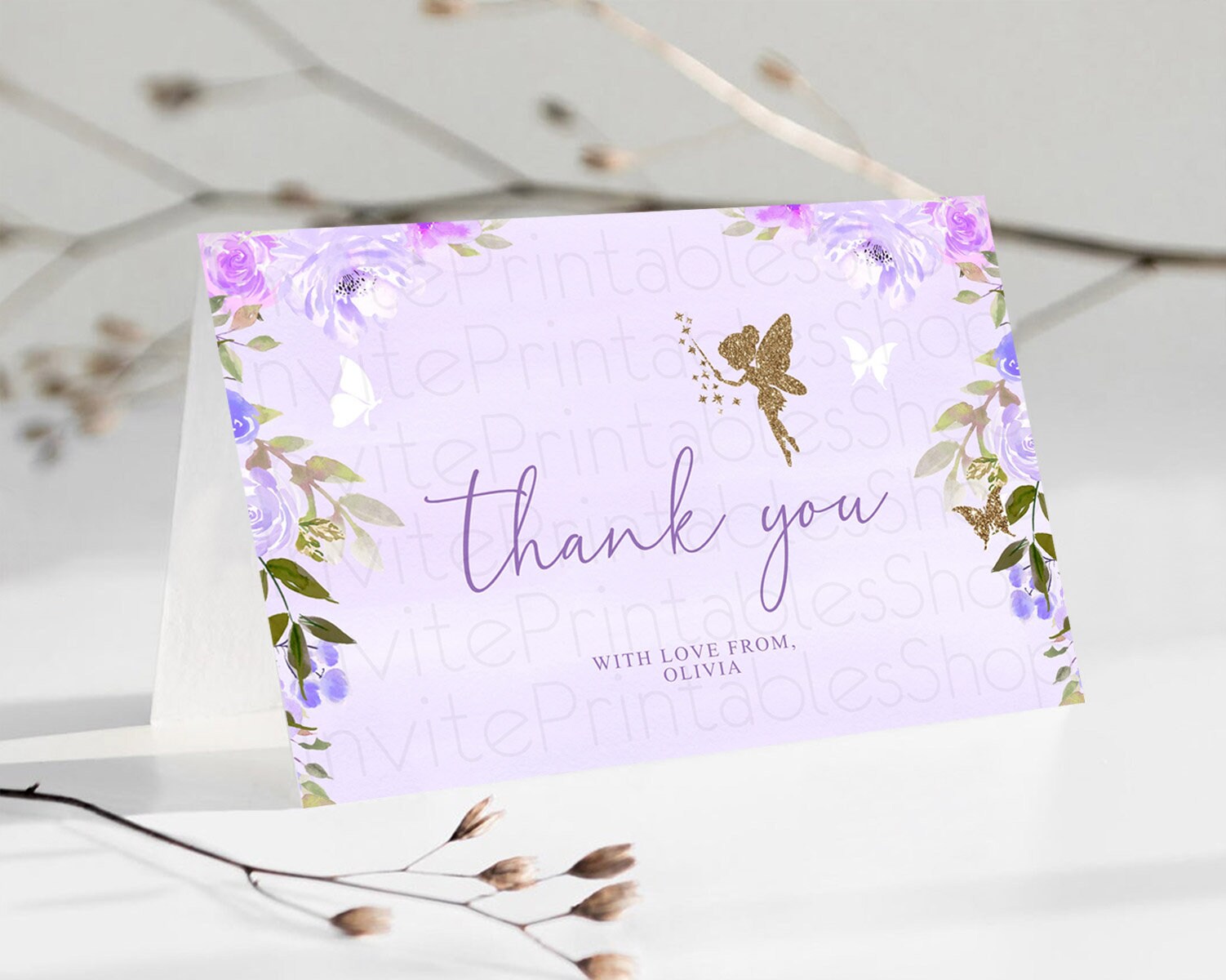 Editable Fairy Thank You Fairy Thank You Card Enchanted Garden Pastel Butter