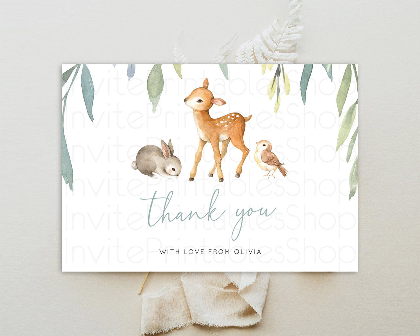 Fawn Thank You Deer Thank You Card Pastel Floral Deer Birthday Thank You Card Enchanted Forest Butterfly Deer Teacher Thank You Card D10919