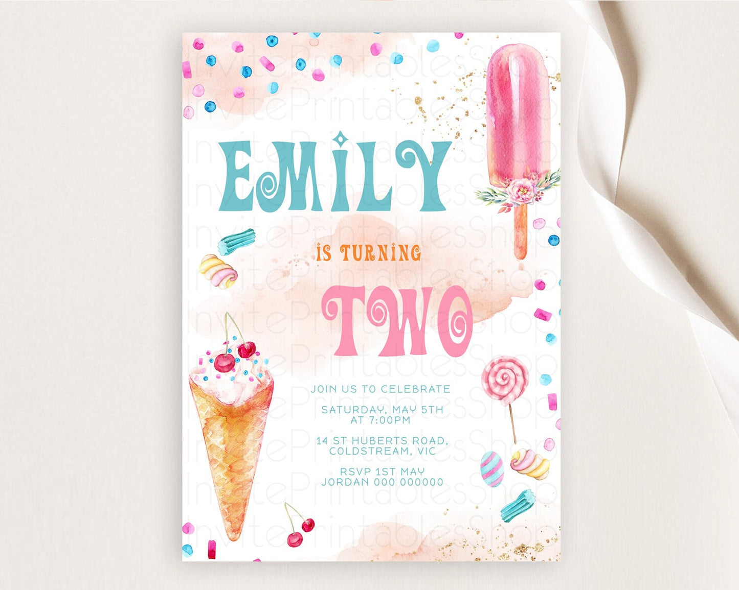 Ice Cream Birthday Invitation Sweet One Invitation Heres The Scoop Invite Two Sweet Party Pastel Invitation 2nd 1st First Birthday D10554