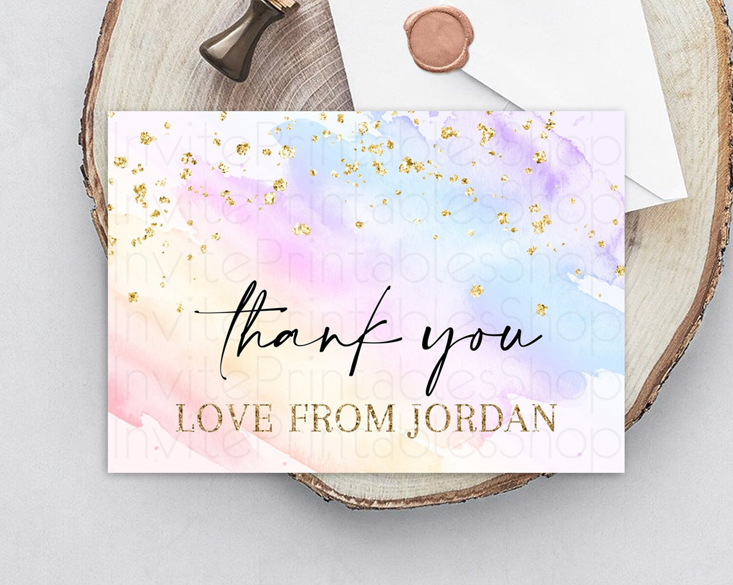 Pastel Thank You Rainbow Thank You Card Colorful Pastel Birthday Thank You Card Confetti Watercolor Pastel Teacher Thank You Cards D10635