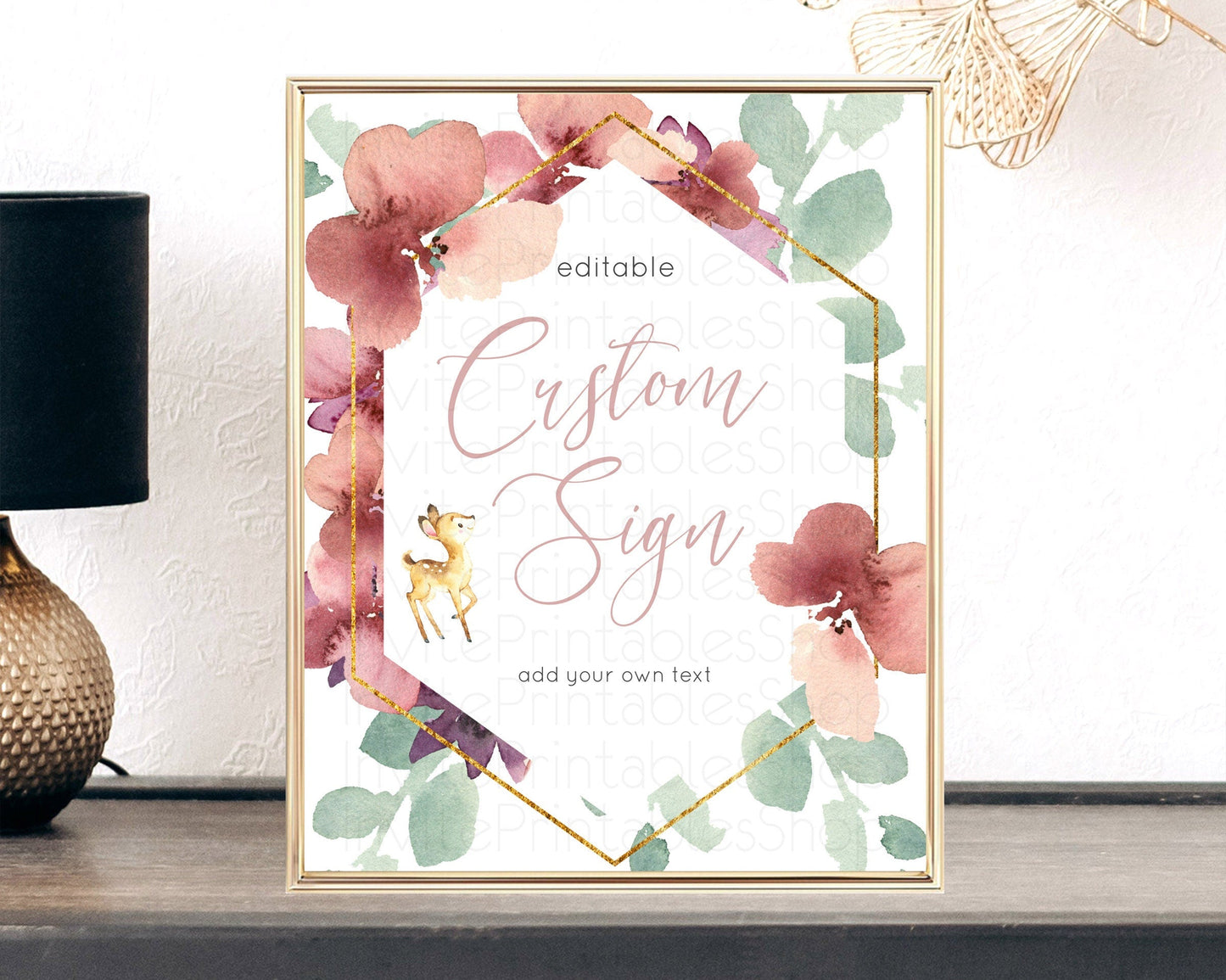 Fawn Deer Sign Pastel Floral Deer Table Sign Decor Enchanted Forest Butterfly Party 1st Birthday Baptism Baby Shower Bridal Shower D10915