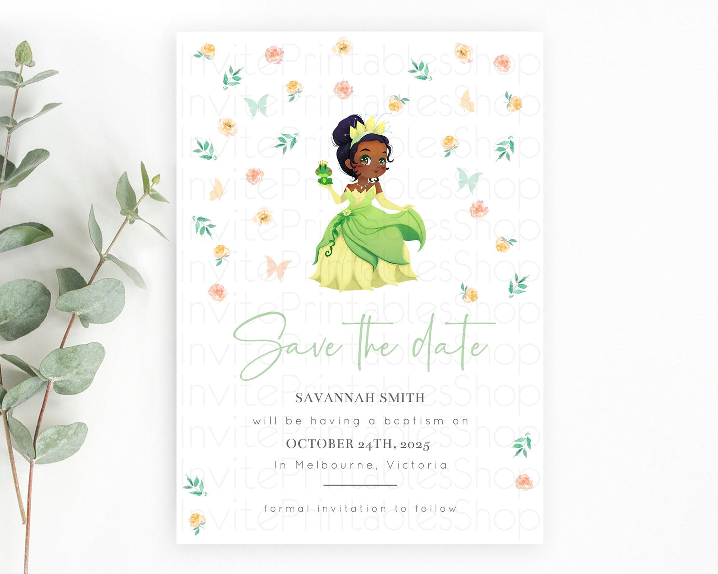 Princess Save The Date Template Secret Garden Enchanted Castle Pastel Floral Royal Party For 1st Birthday Baptism Baby Shower D10358