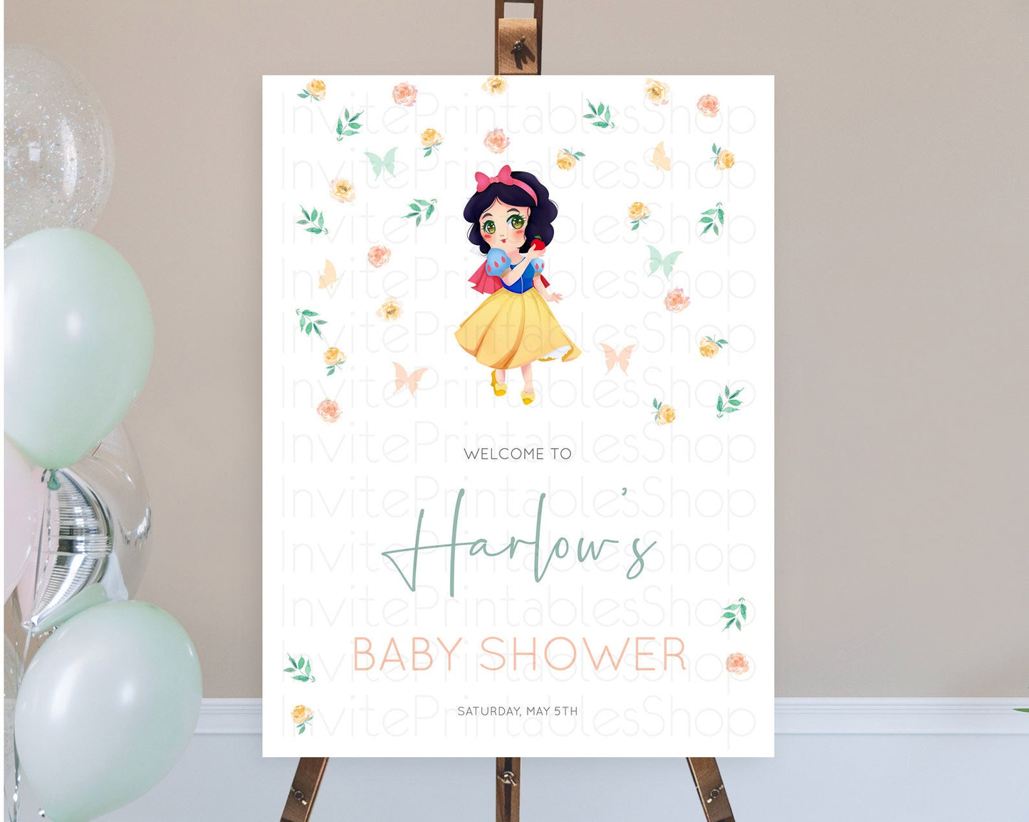 Princess Baby Shower Welcome Sign Castle Welcome Board Secret Garden Enchanted Castle Pastel Floral Garden Baby Shower Welcome Sign D10356