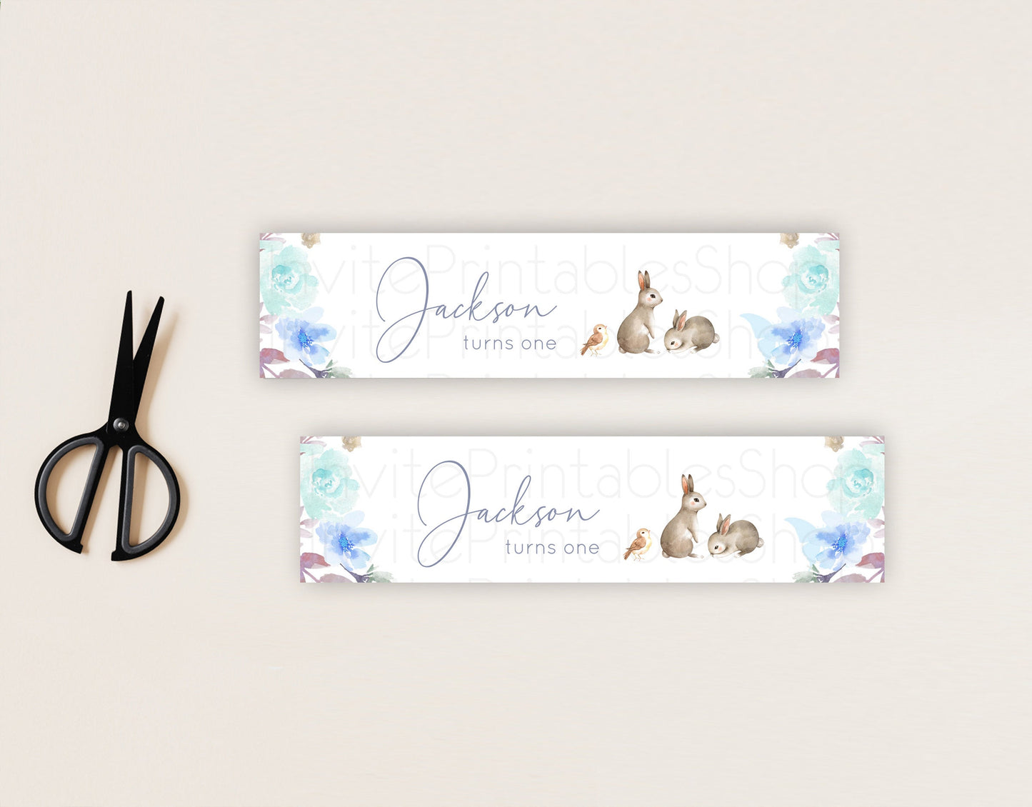 Floral Bunny Water Label Template Pastel Flowers Forest Bunny Secret Garden Some Bunny Party Decor 1st Birthday Baby Shower Baptism D10927