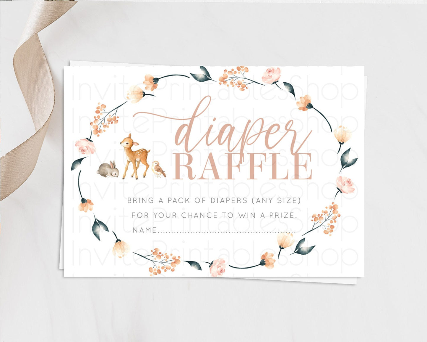 Fawn Diaper Raffle Card Deer Diaper Insert Floral Deer Diaper Ticket Enchanted Forest Butterfly Pastel Baby Shower Raffle Game D10241